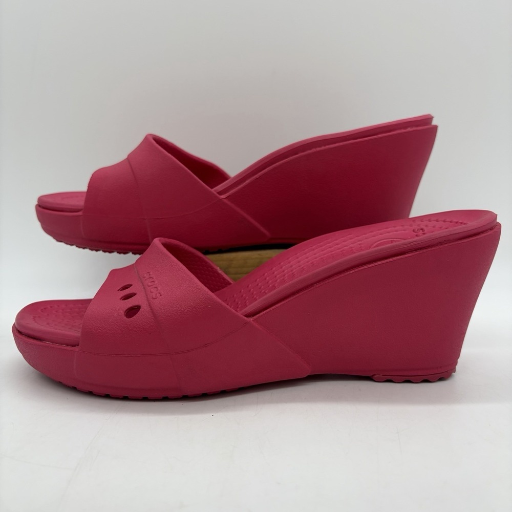 Crocs Womens 7 Shoes Kadee Sandals Hot Pink Slide Wedge Heel Mule